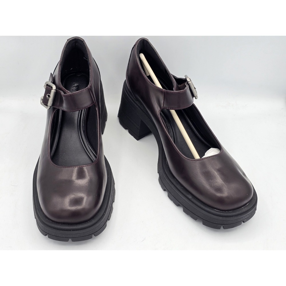 Jenn Ardor Wine Leather style platform Mary Jane shoes w/ metal buckle Sz 9.5 M